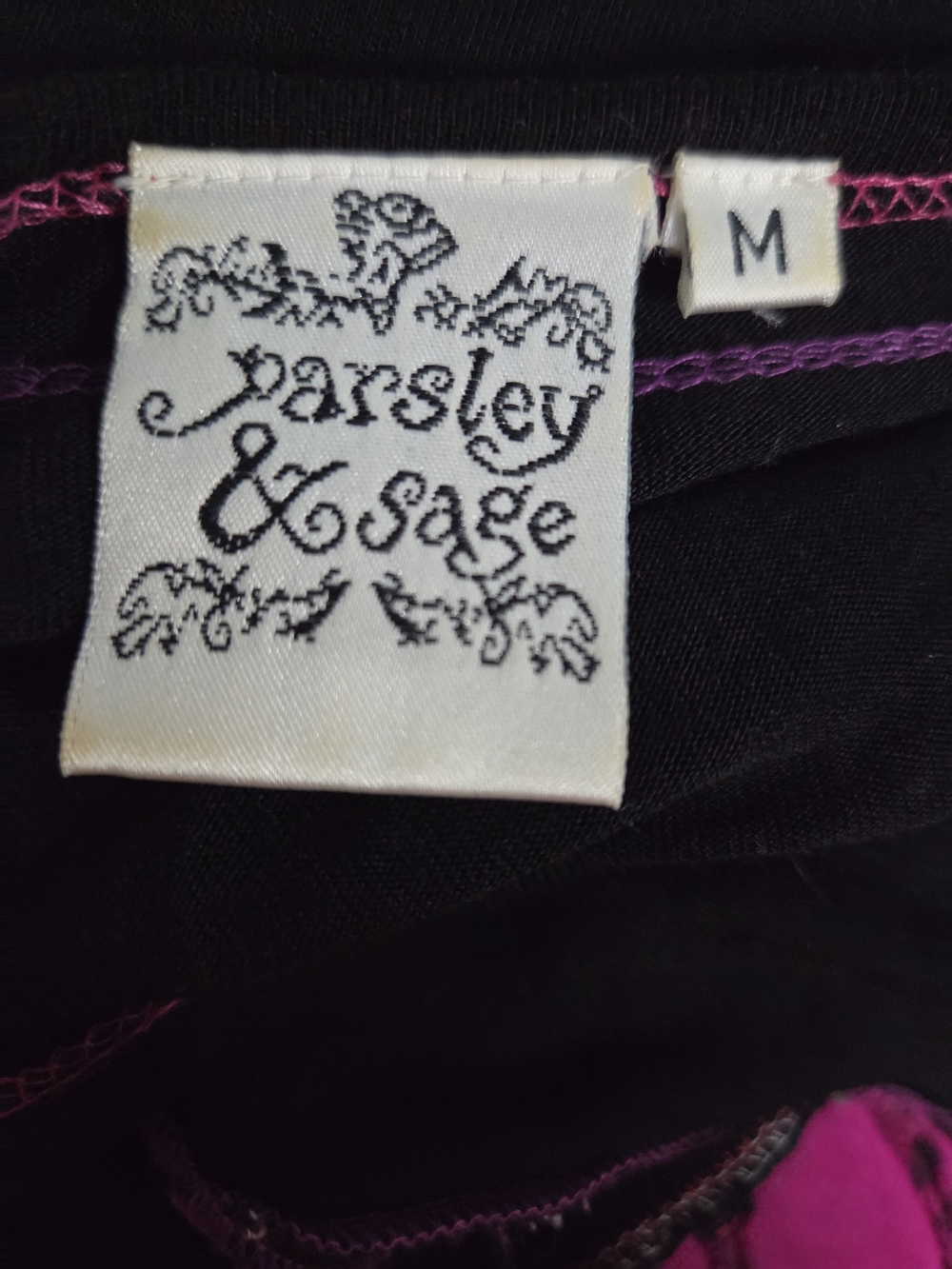 Parsley & Sage Black Tunic Top with Magenta Patchwork Feminine Size M - Picture 4 of 5